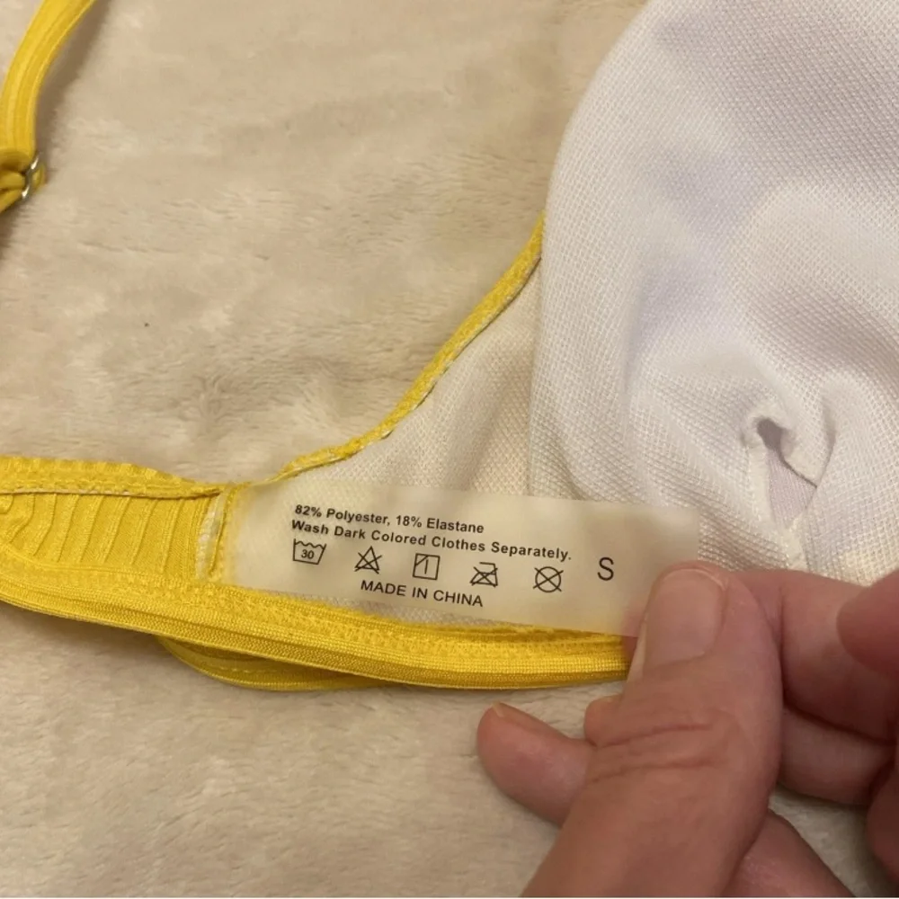 SHEIN Sunny Yellow Ribbed Bikini Top